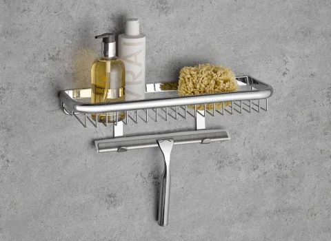 Ein Duschkorb von HSK mit Dusch Accessoires.